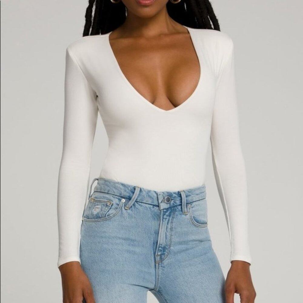 NEW! GOOD AMERICAN 'Good Body' Power Shoulder Bodysuit in IVORY (3)